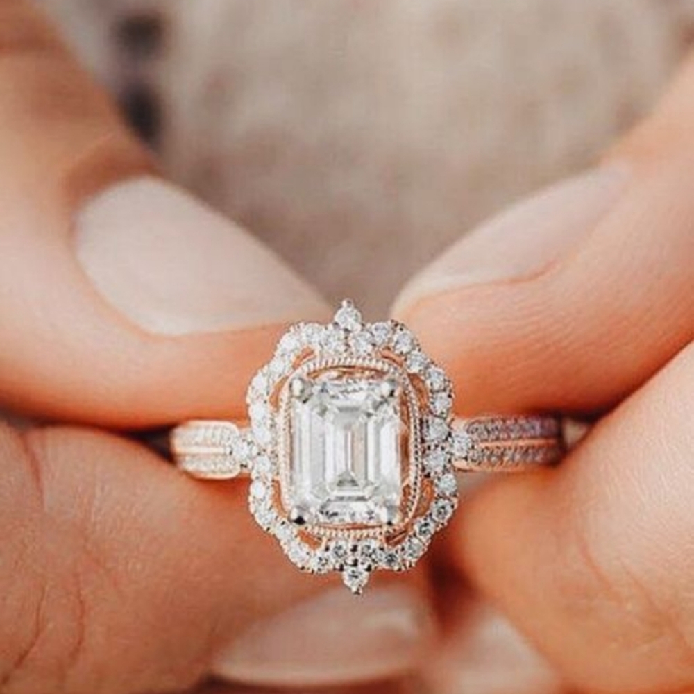 18k Rose Gold White Sapphire Ring